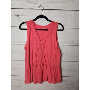 Loft Womens Tank Top V-Neck Sleeveless Cotton Flowy Summer Peach Petite MP‎
